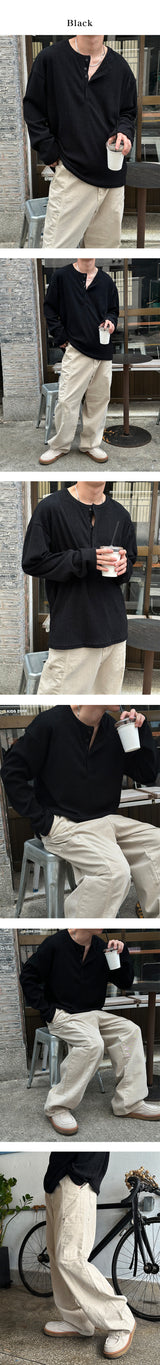 [Unisex] オーバーフィットヘンリーネックニットスリーブス(4color)