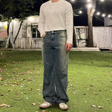 Side Brush Wash Wide Denim Pants