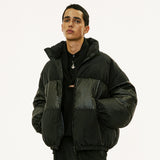 reversible wrinkles nylon high neck puffer