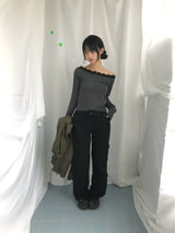 Feminine Flat Neck Long T-Shirt