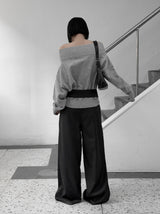 ベルトセット スナップ ワイド ピンタック スラックス