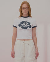 アロハフラワーリンガークロップTシャツ-WHITE