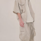 street shape shortsleeve zipup_beige