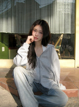 [UNISEX] テリーベーシックルーズフィット2WAYフードジップアップ (4color)