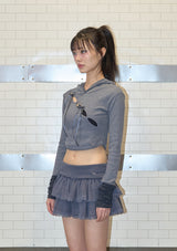 wave lace ribbon hoody - grey