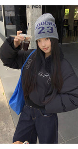Black beads wool collar short padded coat