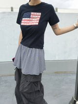 アメリカフラワーパッチ半袖Tシャツ (3c)