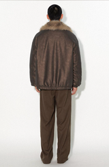Faux fur-trimmed vintage-style two-piece jacket with a retro atmosphere
