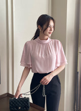 Netel Half-Neck Shirring Short Sleeve Blouse