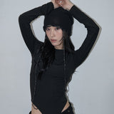 LONG STRING MESH BEANIE (BLACK)