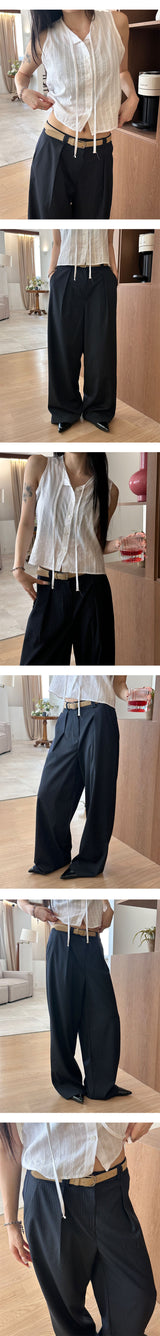 One tuck stripe wide slacks(3color)