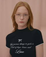 ラブレースクロップTシャツ-BLACK