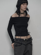 CORSET OFF-SHOULDER TOP BLACK
