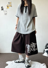 Cursive Letter Tattoo Graphic Balloon Bermuda Shorts 4color