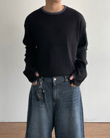 Grid Crop Waffle Ringer Tee