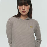 CAT LOGO STRIPE HOODIE - BROWN