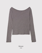 Feminine Border Cotton Boat Neck T-shirt (5color)