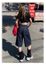 Heritage Retro Adjustable Waist Denim Bermudas