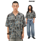 Striped print short-sleeved loose vintage shirt