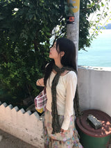 2-Color Small Floral Pleated Vintage Scarf