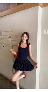 Red Checkered Layered Navy Mini Dress