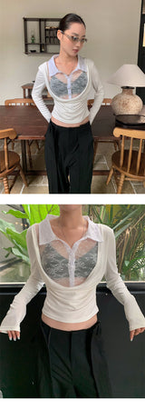 Pure Fake See-Through Two-Piece Long Sleeve T-Shirt
