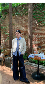 No Collar Round Tweed Loose Fit Jacket