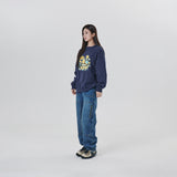 LEATHER APPLIQUE GRAPHIC HOODIE
 - NAVY