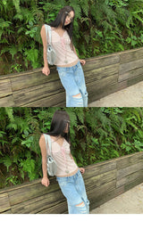 Pink stripe lace-up sleeveless t-shirt