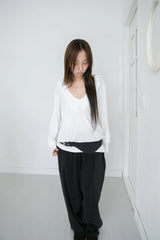 ruffle v-neck loose top(3colors)