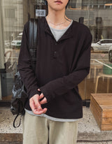トップツートーンレイヤードヘンリーネックロングスリーブTシャツ