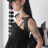 Tid pintuck flare ribbon string tank top blouse