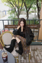Prague Check Unbalanced Frill Midi Skirt
