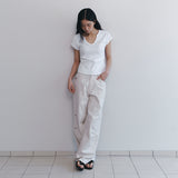 C 90S LINE SLIT NECK HALF-SLEEVE T-SHIRT_WHITE