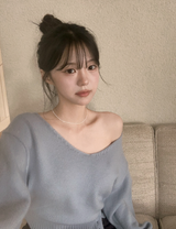 2WAY Off Shoulder Deep V-neck Knit (8color)