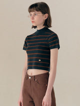 HALF NECK STRIPE KNIT NAVY