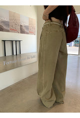 Khaki brown line wide cotton pants