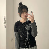 ルナスターパッチストライプレイヤードロングスリーブTシャツ