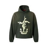 TOTEM PRINT VINTAGE WASHED DARK GREEN HOODIE