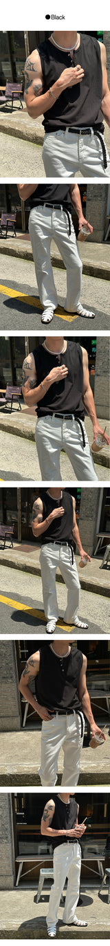 [S/S] ボタンヘンリーネックノースリーブ (3color)