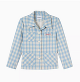 Why Berry 24SS "Sea Salt Bubble" Blue and White Checkered Short Coat Shoulder Pads Straight Jacket