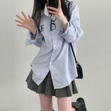 Cain lettering embroidered Oxford striped shirt