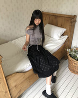 Kiko Dot Nylon Layered Pleated Midi Skirt