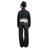 Tiberinus - Hipbone Jeans - Ultra-Low Rise Wide Straight-Leg Jeans - Black - Embroidered Back Pocket - 18 cm Rise - Low-Rise Fit - 25 cm Leg Opening