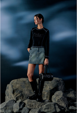 Sand Washing Cargo Denim Mini Skirt