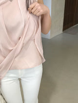 Lovie Unbal One-Shoulder Ribbon Chiffon Blouse