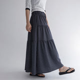 [Sepian] Check Banding Tiered Long Skirt - 2 Colors