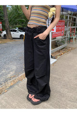Lace Black Side Shirring Casual Pants