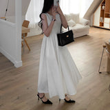 [Layered] U-neck layered long flare dress