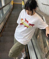 Red Pixel Horse Over-fit T-Shirts - 4COLOR